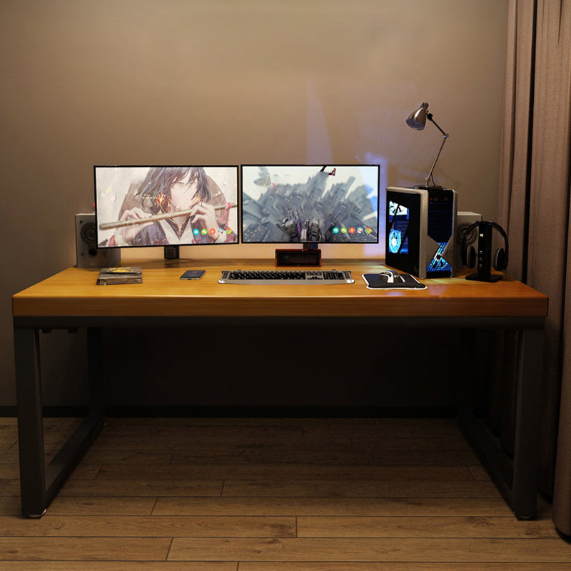 Industrial Gaming Desk Solid Wood Writing Desk with Metal Legs