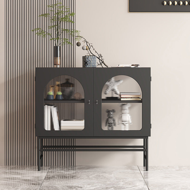 Contemporary Curio Cabinet Metal Storage Cabinet with Doors for Dining Room