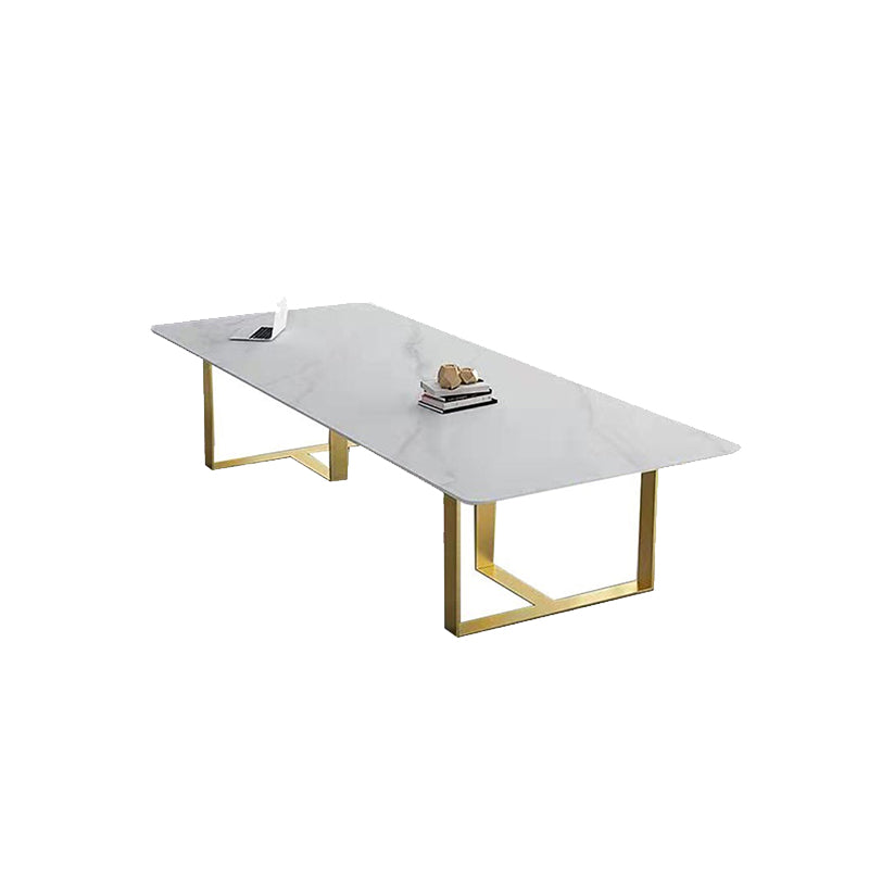 Modern Style Stone Conference Desk Rectangular Shape Office Table with 2-Legs for Office