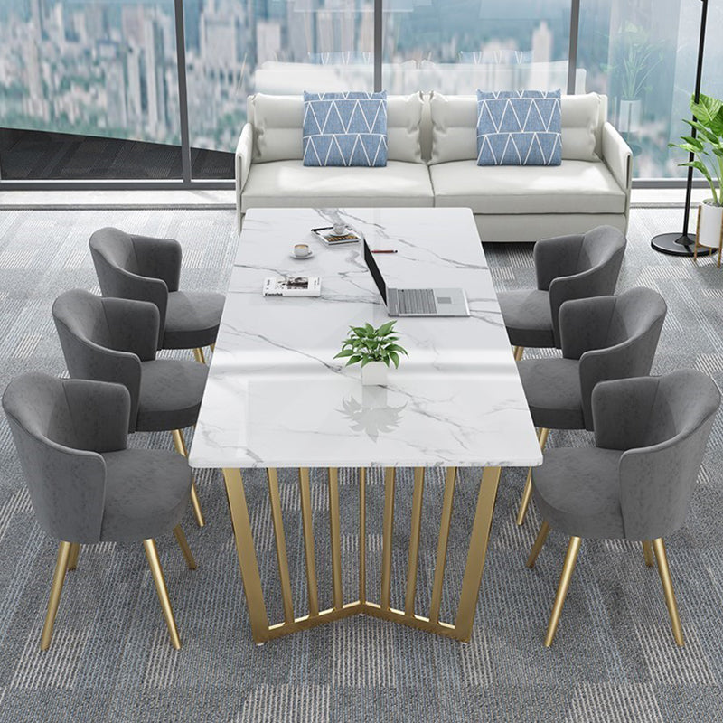 Modern Style Office Desk Rectangular Shape Conference Table with 2-Legs in Gold/Black