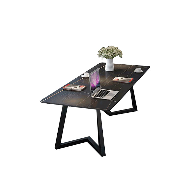 Modern Stone Office Desk Rectangular Shape Conference Table with 2-Legs in Gold/Black