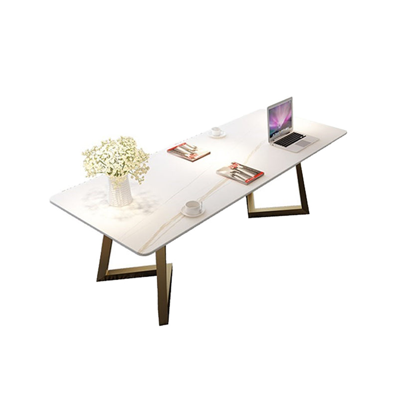 Modern Stone Office Desk Rectangular Shape Conference Table with 2-Legs in Gold/Black