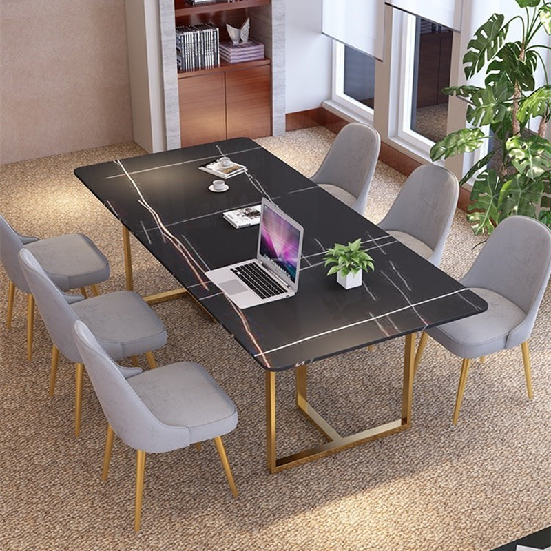 Modern Style Stone Office Desks Rectangular Shape Conference Table with 2-Legs in Black