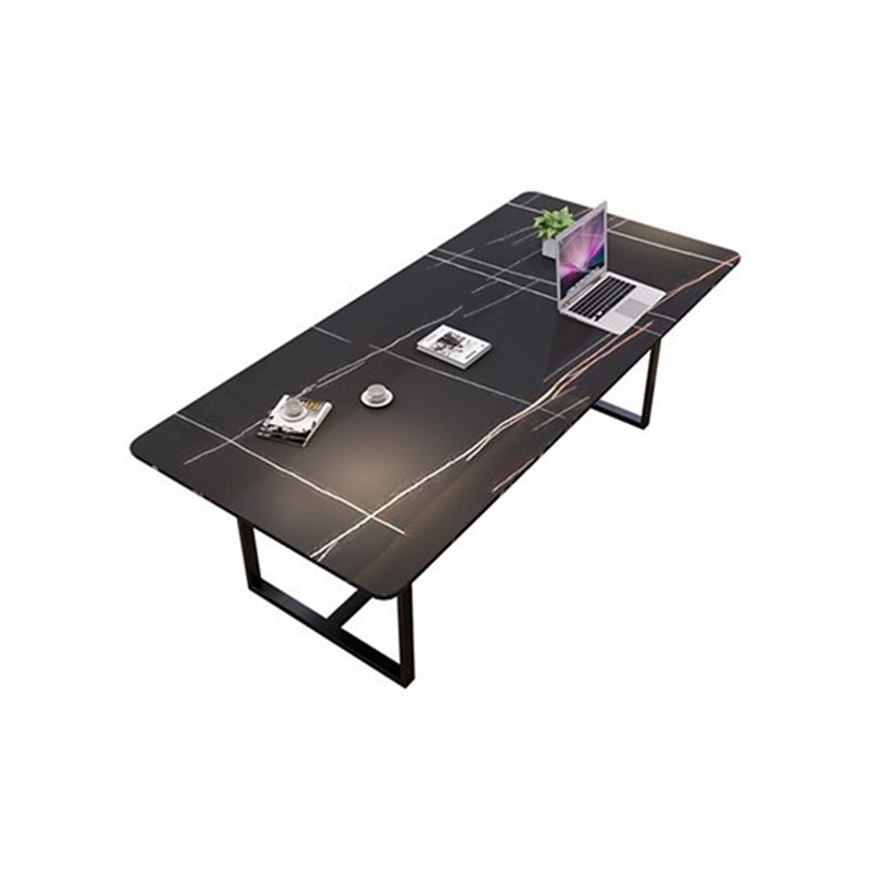 Modern Style Stone Office Desks Rectangular Shape Conference Table with 2-Legs in Black