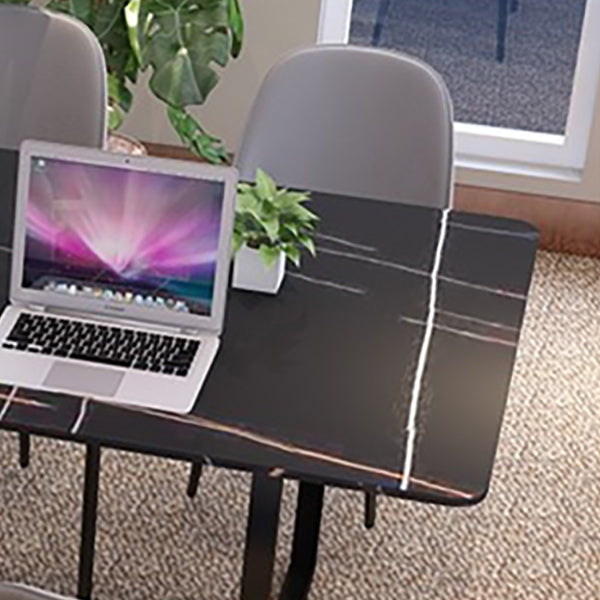 Modern Style Stone Office Desks Rectangular Shape Conference Table with 2-Legs in Black