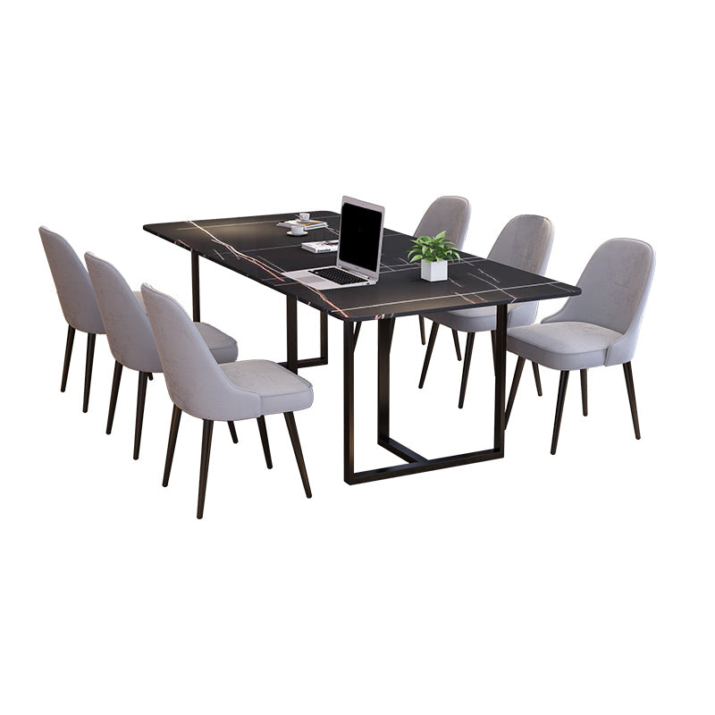 Modern Style Stone Office Desks Rectangular Shape Conference Table with 2-Legs in Black