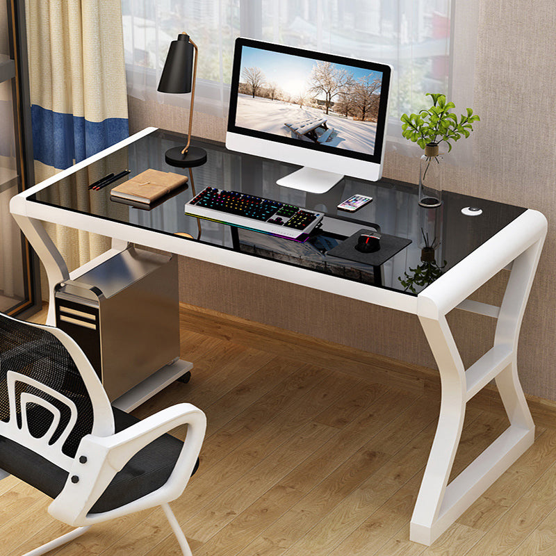 Contemporary Gaming Desk Glass Top Computer Desk with Metal Legs