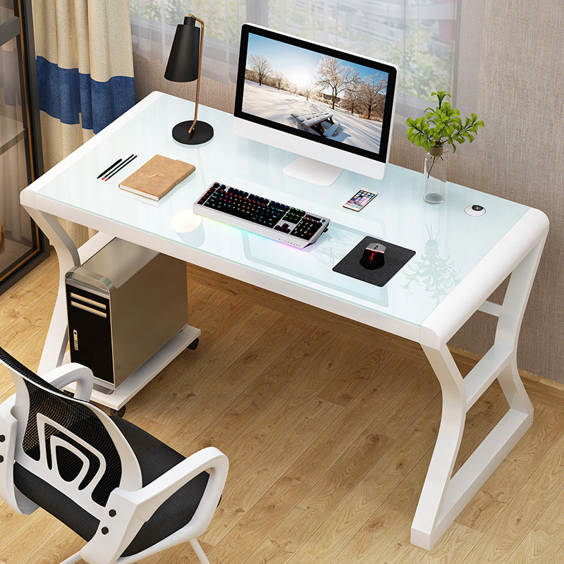 Contemporary Gaming Desk Glass Top Computer Desk with Metal Legs