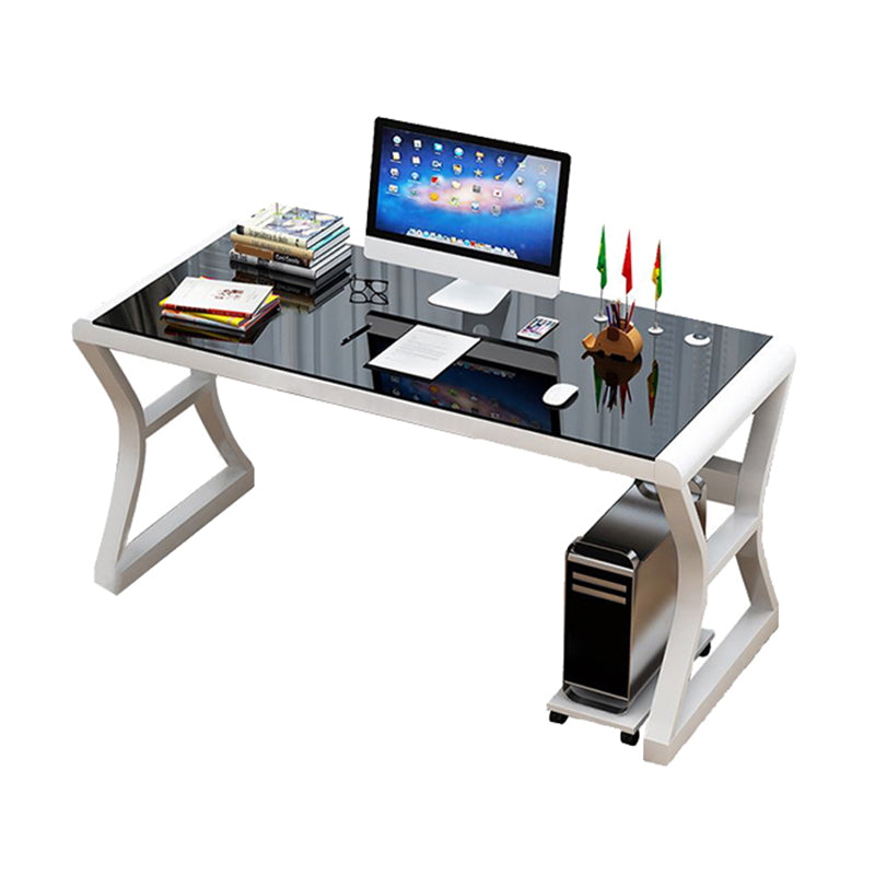 Contemporary Gaming Desk Glass Top Computer Desk with Metal Legs