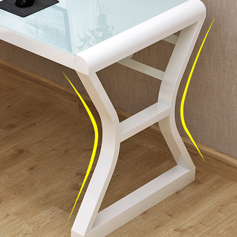 Contemporary Gaming Desk Glass Top Computer Desk with Metal Legs