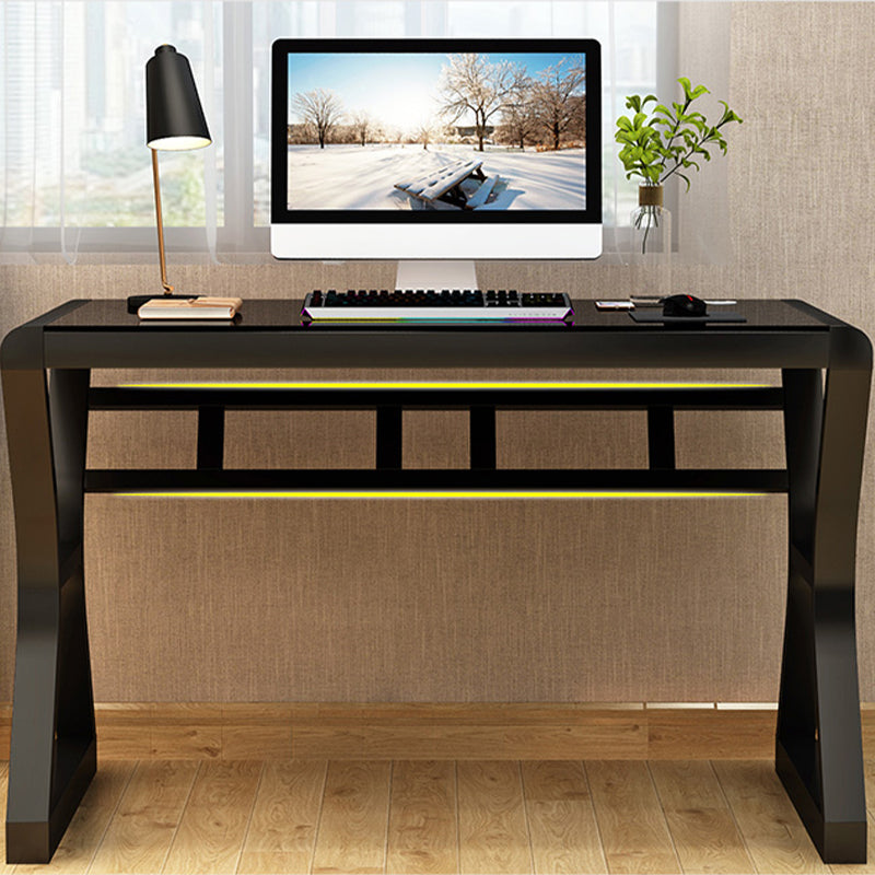 Contemporary Gaming Desk Glass Top Computer Desk with Metal Legs