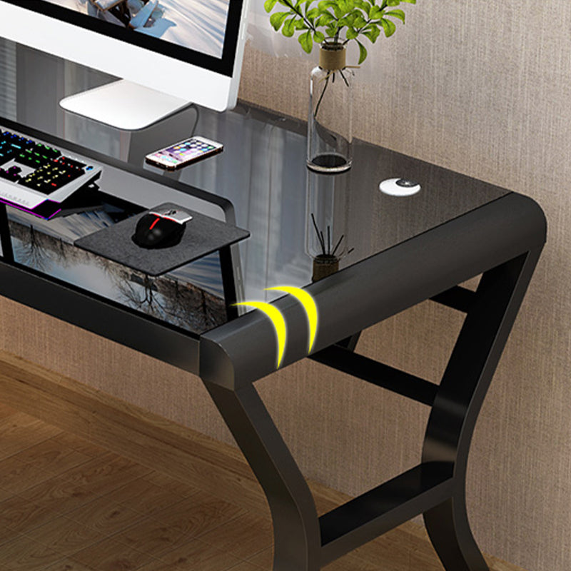 Contemporary Gaming Desk Glass Top Computer Desk with Metal Legs