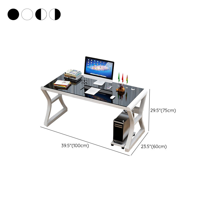 Contemporary Gaming Desk Glass Top Computer Desk with Metal Legs