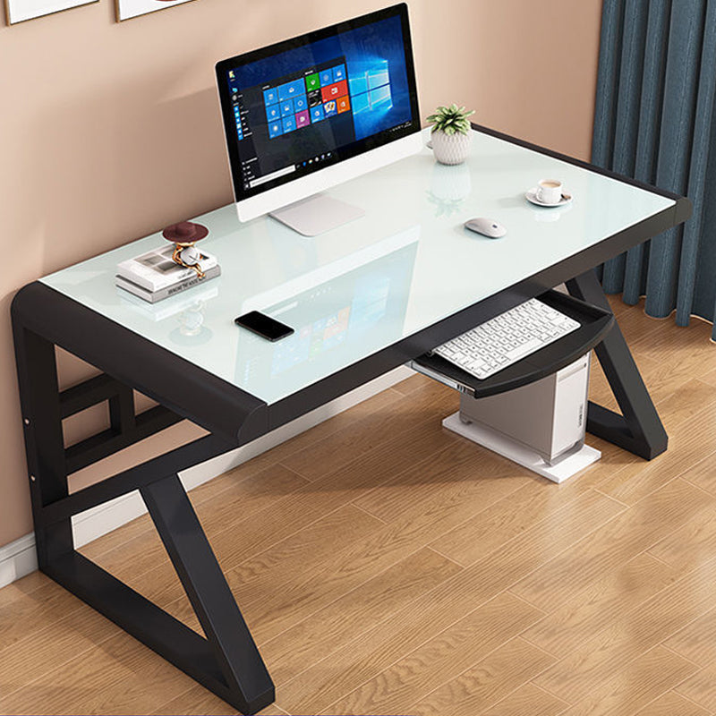 Modern Rectangular Gaming Desk Glass Top 29.53" Tall Computer Desk with Sled Base