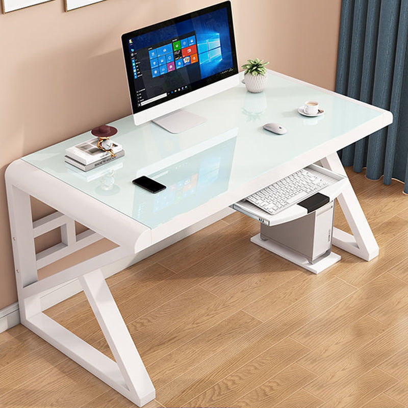 Modern Rectangular Gaming Desk Glass Top 29.53" Tall Computer Desk with Sled Base