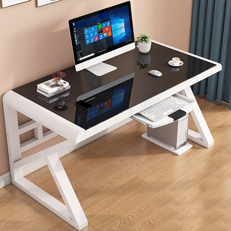 Modern Rectangular Gaming Desk Glass Top 29.53" Tall Computer Desk with Sled Base