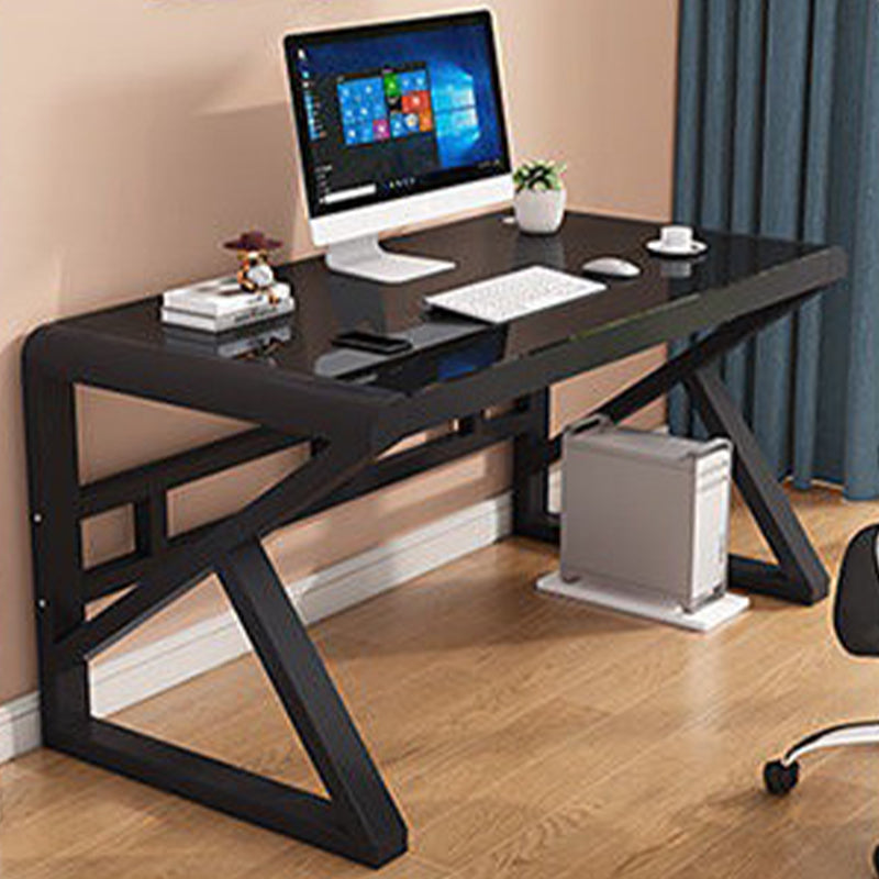 Modern Rectangular Gaming Desk Glass Top 29.53" Tall Computer Desk with Sled Base