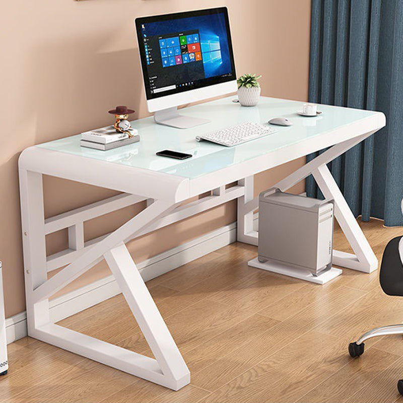 Modern Rectangular Gaming Desk Glass Top 29.53" Tall Computer Desk with Sled Base