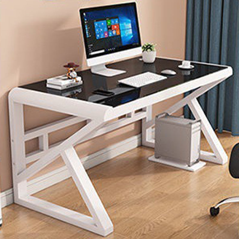 Modern Rectangular Gaming Desk Glass Top 29.53" Tall Computer Desk with Sled Base