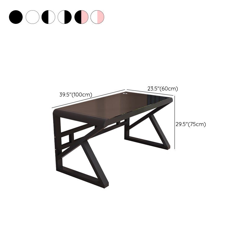 Modern Rectangular Gaming Desk Glass Top 29.53" Tall Computer Desk with Sled Base