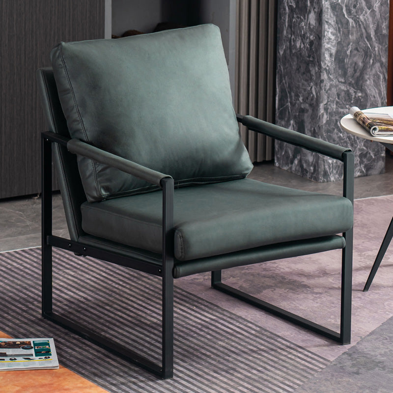 Metal Square Arms Chair Faux Leather Armchair for Living Room