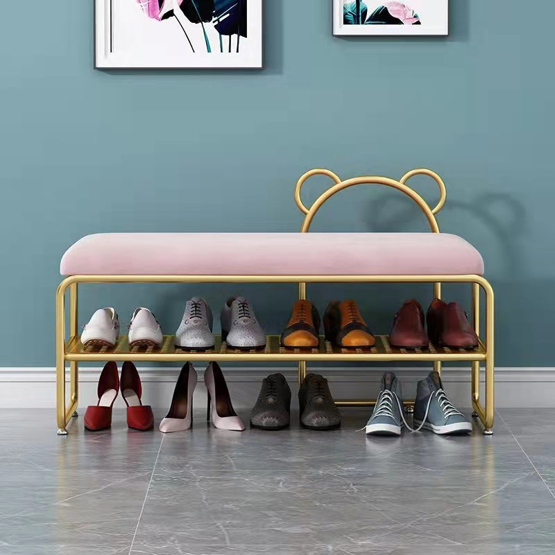 Modern Metal Entryway Bench Cushioned Rectangle Shoe Storage Seating Bench