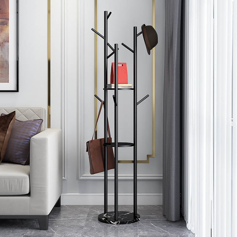 Marble Base Entry Hall Tree Modern Metal Coat Rack with 2 Shelves