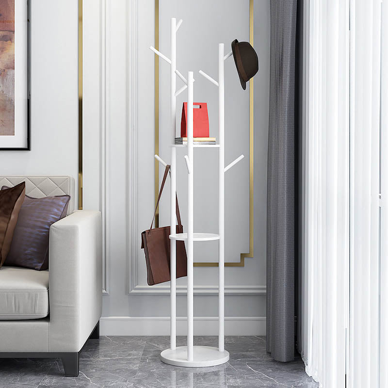 Marble Base Entry Hall Tree Modern Metal Coat Rack with 2 Shelves