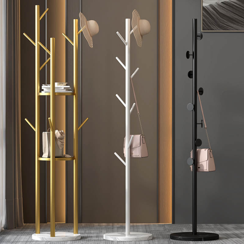 Marble Base Entry Hall Tree Modern Metal Coat Rack with 2 Shelves