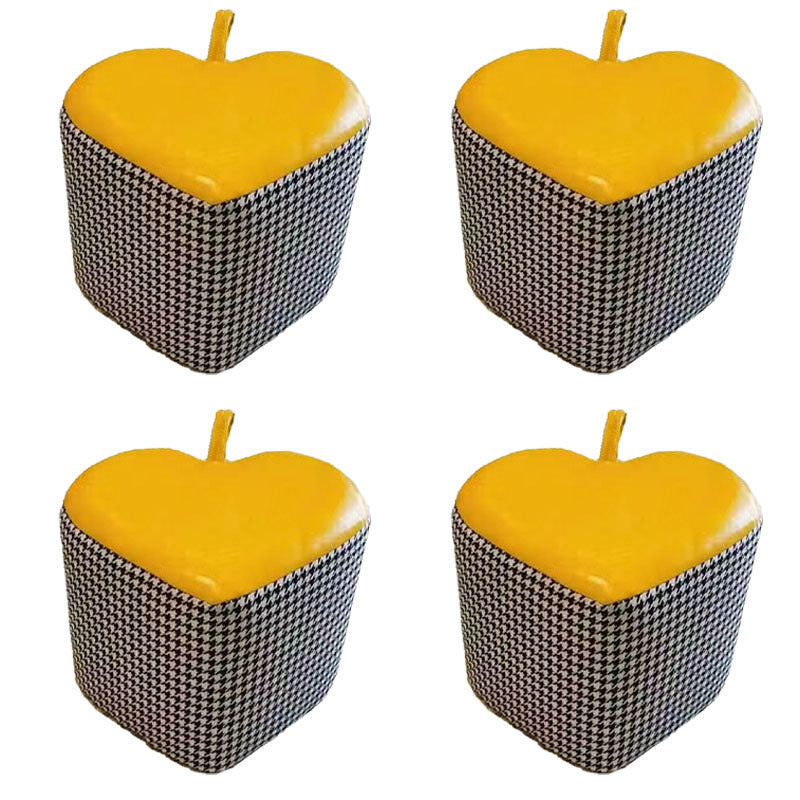 Modern Pouf Ottoman Faux Leather Upholstered Houndstooth Heart Shape Ottoman