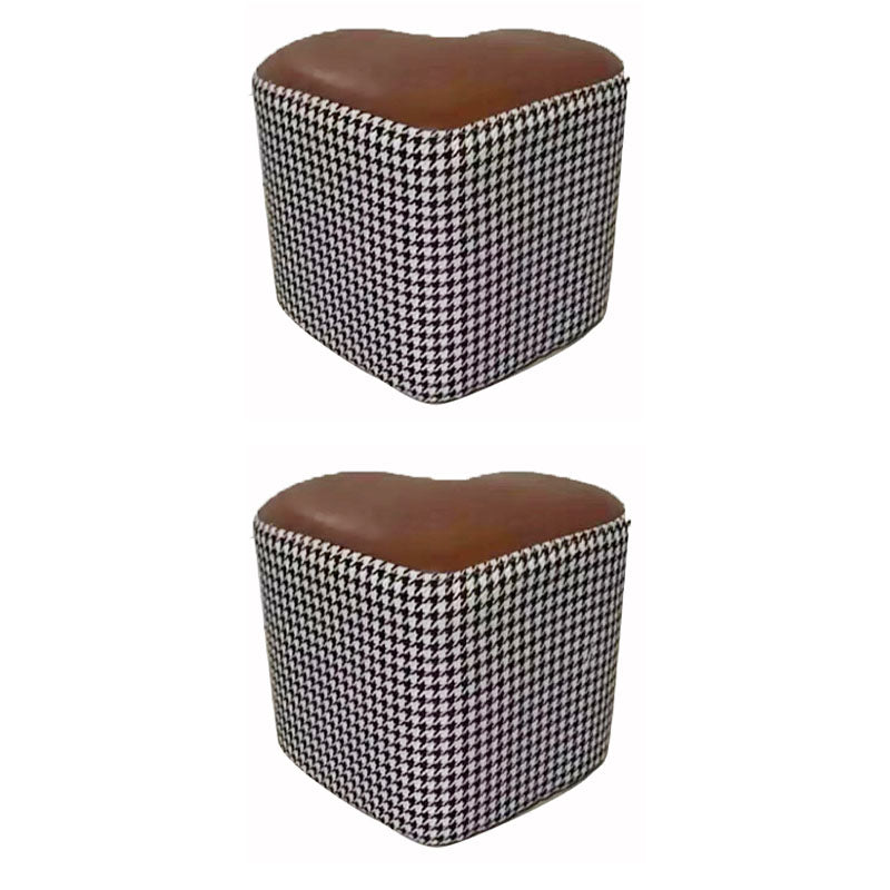 Modern Pouf Ottoman Faux Leather Upholstered Houndstooth Heart Shape Ottoman