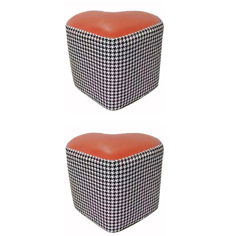 Modern Pouf Ottoman Faux Leather Upholstered Houndstooth Heart Shape Ottoman