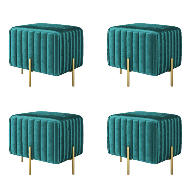 Modern Pouf Ottoman Velvet Upholstered Solid Color Square Ottoman with Metal Legs