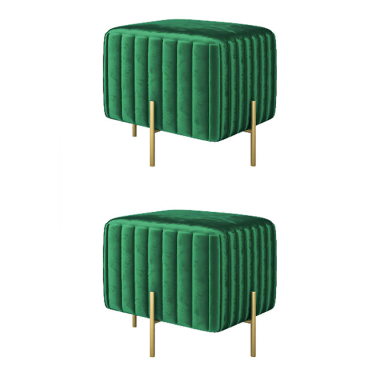 Modern Pouf Ottoman Velvet Upholstered Solid Color Square Ottoman with Metal Legs