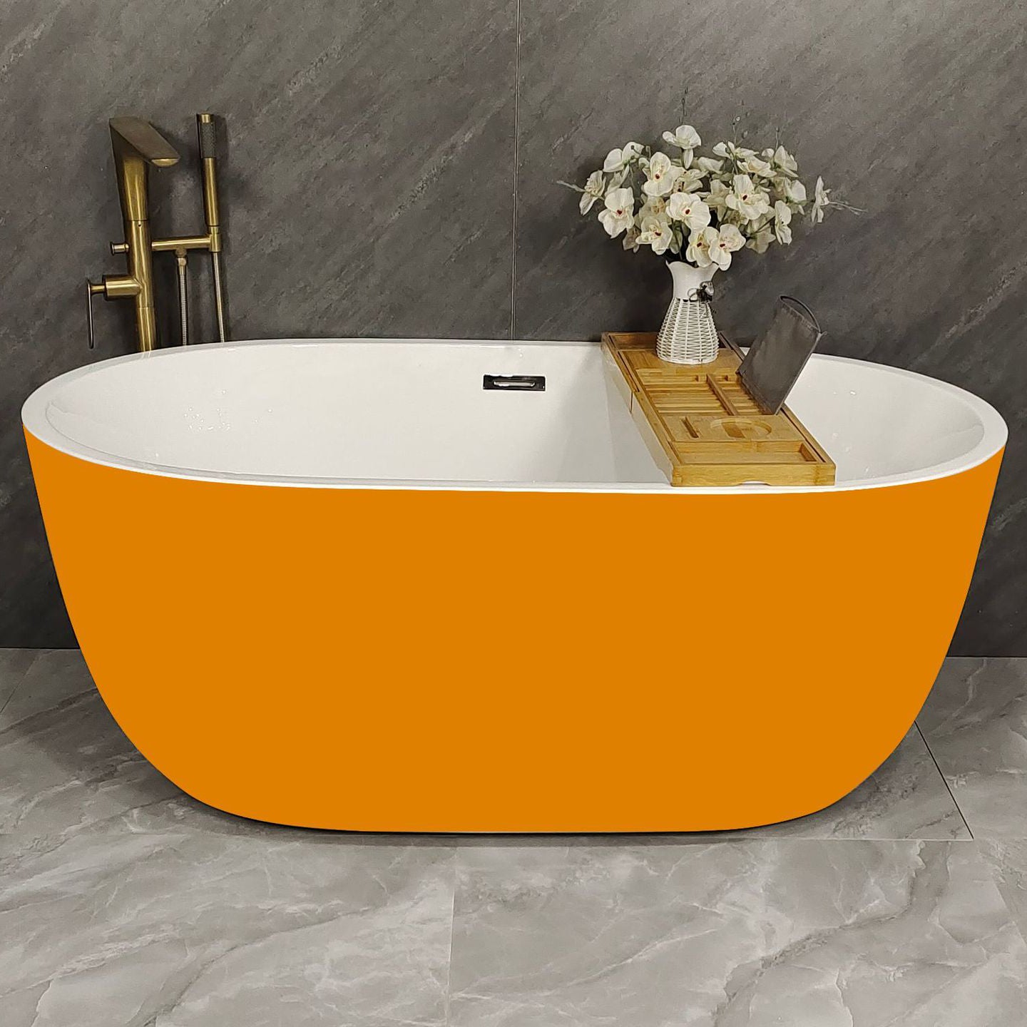 Acrylic Freestanding Soaking Bathtub Antique Finish Oval Modern Bath Tub