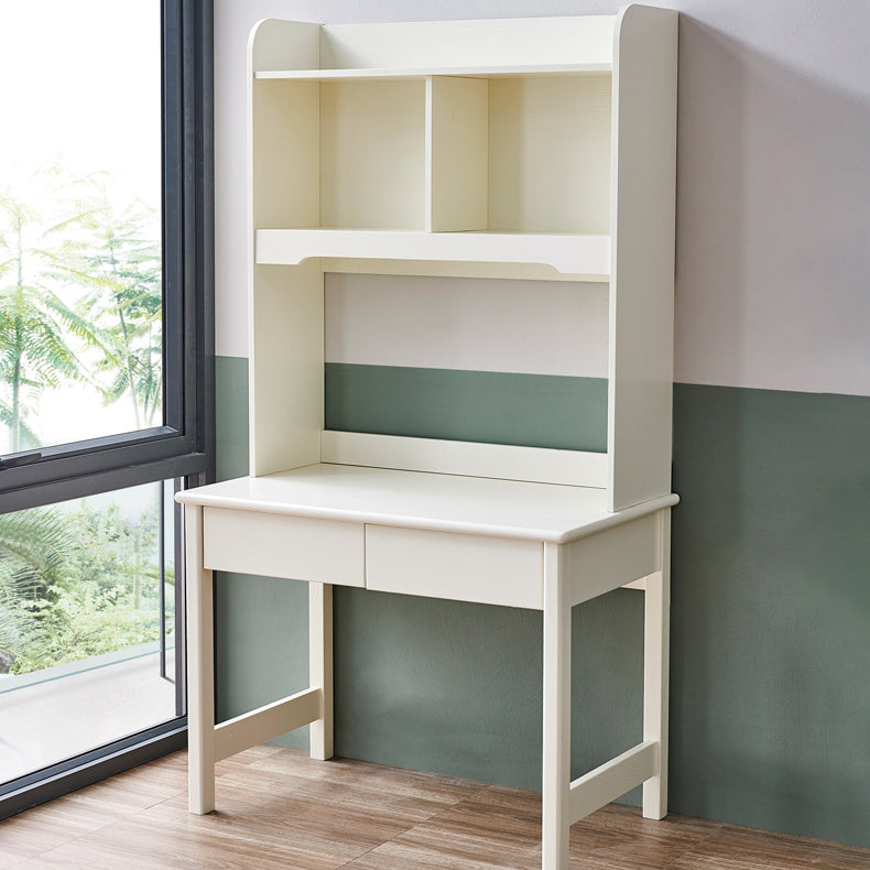 Solid Wood Writing Desk in White Kid's Desk with Shelf and Drawer