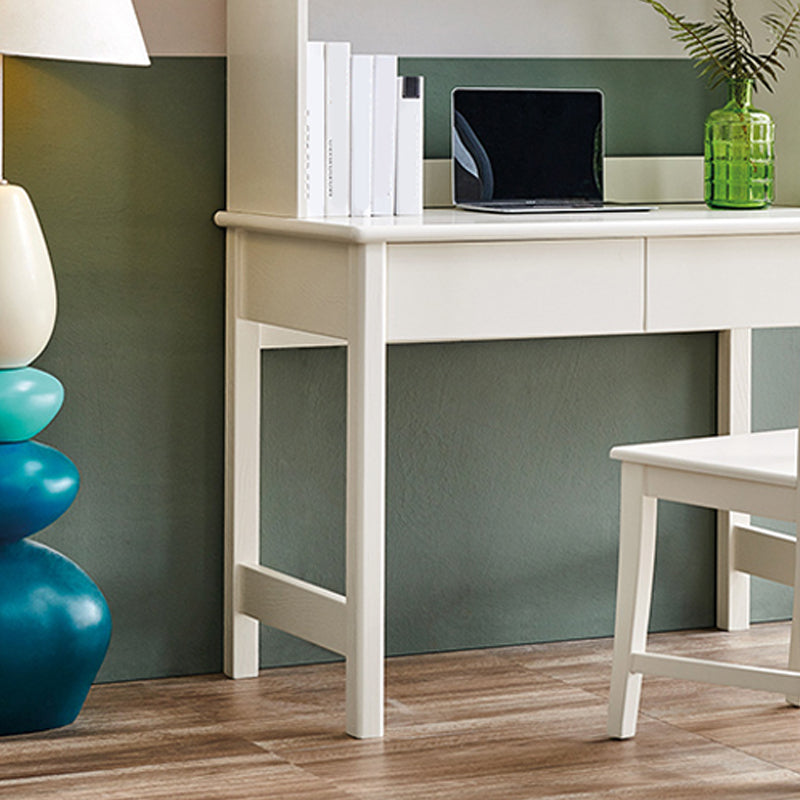 Solid Wood Writing Desk in White Kid's Desk with Shelf and Drawer