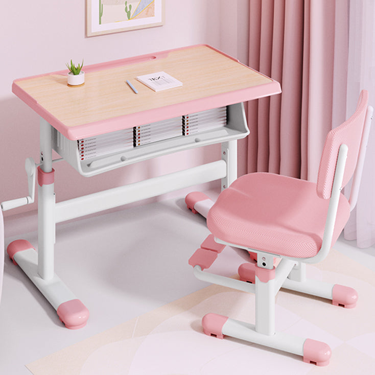 Pink and Blue Student Desk Adjustable Metal and Wood Kid's Desk