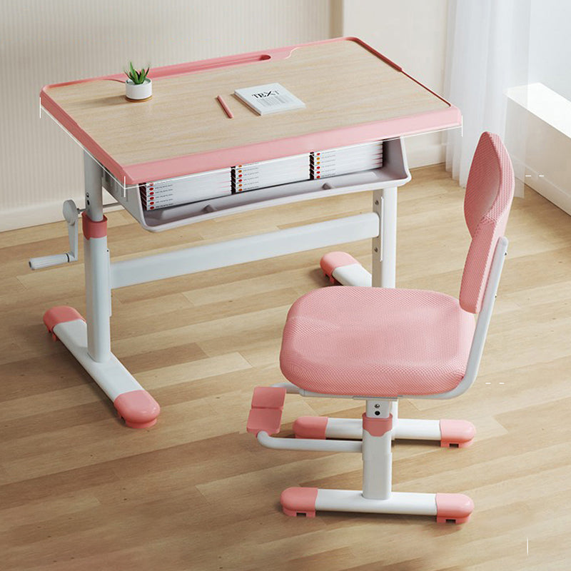 Pink and Blue Student Desk Adjustable Metal and Wood Kid's Desk