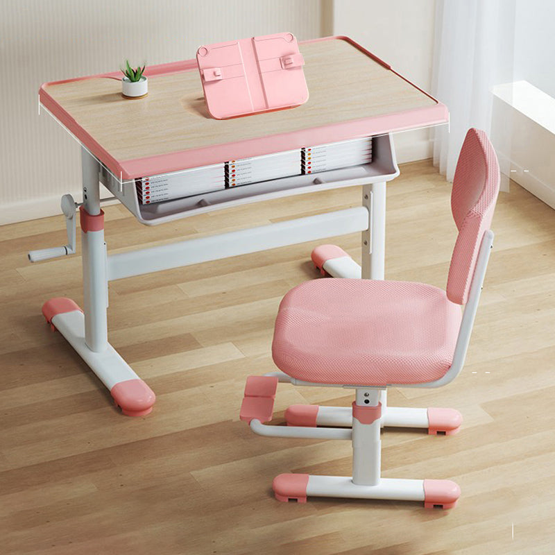 Pink and Blue Student Desk Adjustable Metal and Wood Kid's Desk