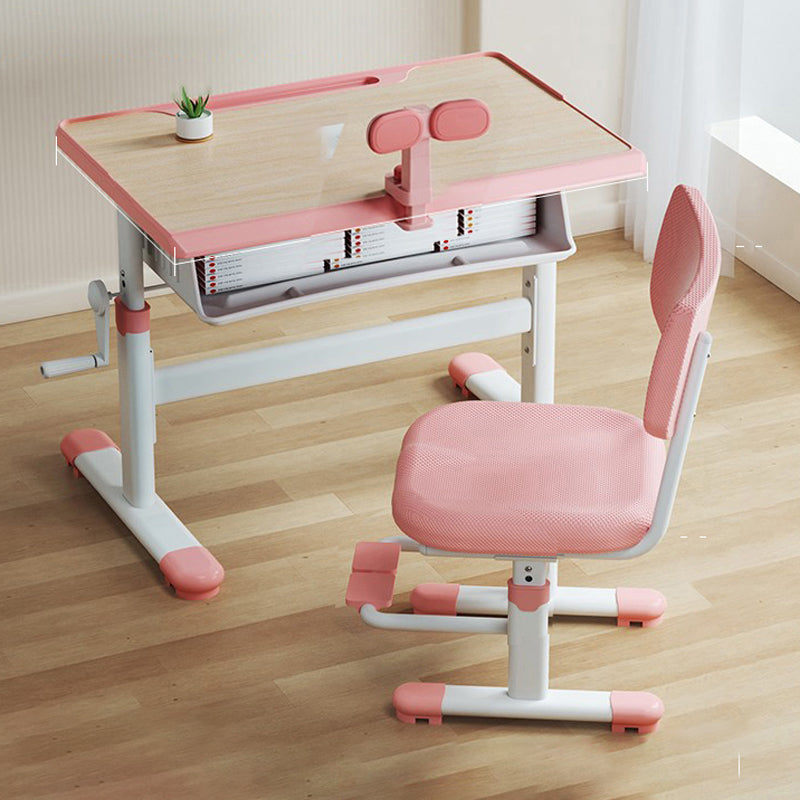 Pink and Blue Student Desk Adjustable Metal and Wood Kid's Desk