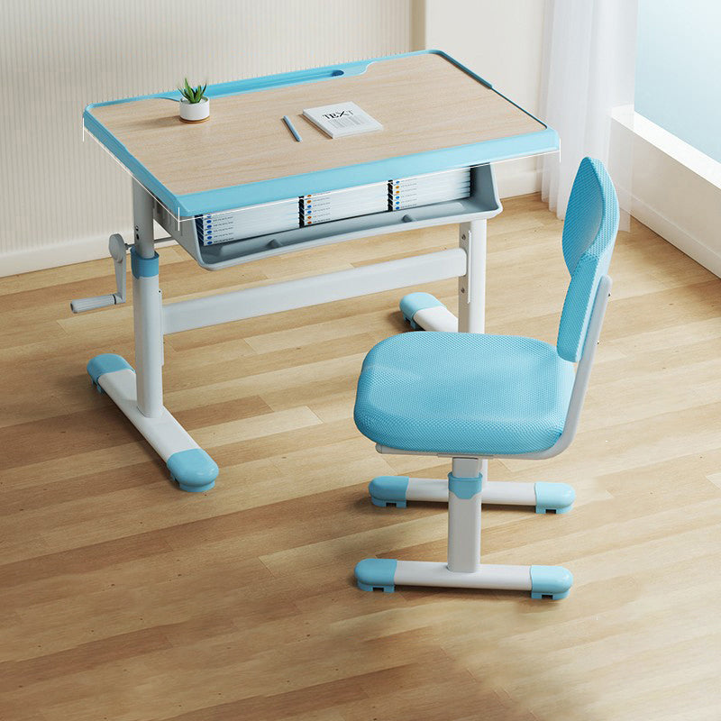 Pink and Blue Student Desk Adjustable Metal and Wood Kid's Desk