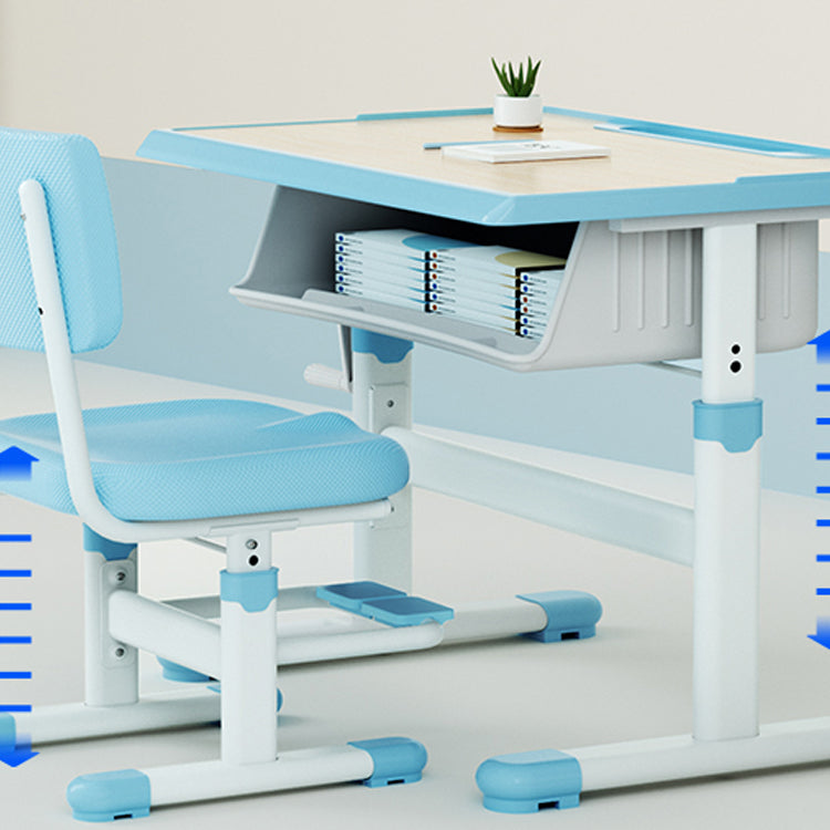 Pink and Blue Student Desk Adjustable Metal and Wood Kid's Desk