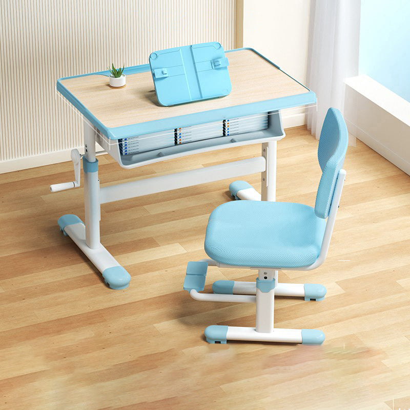 Pink and Blue Student Desk Adjustable Metal and Wood Kid's Desk