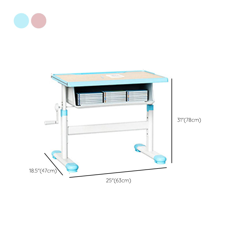 Pink and Blue Student Desk Adjustable Metal and Wood Kid's Desk