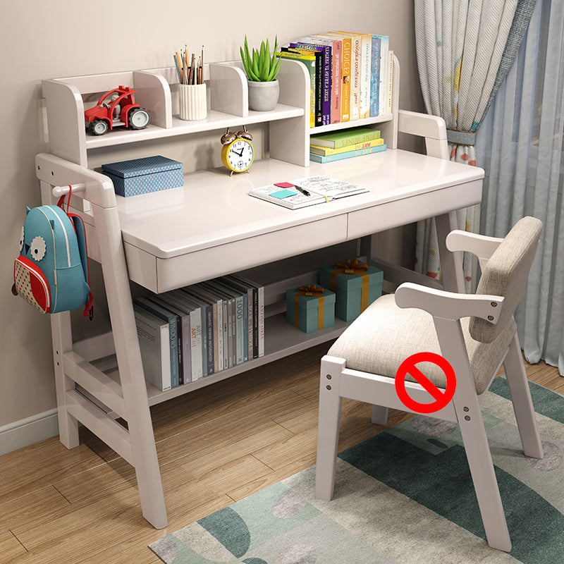 Adjustable Study Desk Rubber Wood Children's Desk with Storage Shelves