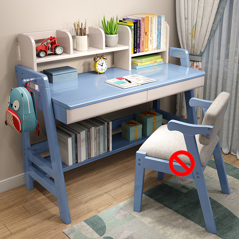 Adjustable Study Desk Rubber Wood Children's Desk with Storage Shelves