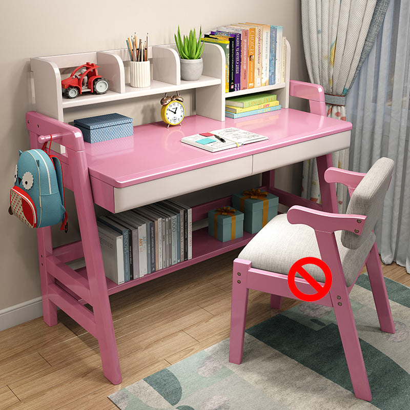 Adjustable Study Desk Rubber Wood Children's Desk with Storage Shelves