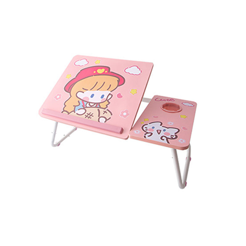 Metal and Wood Kid's Desk White and Pink Foldable Writing Desk for Home