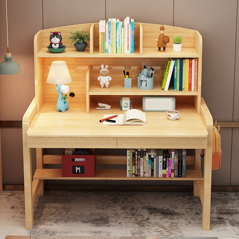 Solid Wood Writing Desk Table and Chairs Set Adjustable Kid's Desk with Storage Shelves